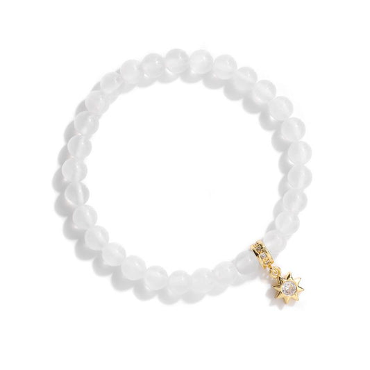 Bracelet "Soleil" Perles pierres naturelles de Sélénite, cadeau homme femme et ados