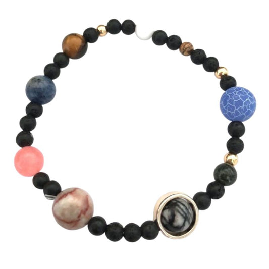  bracelet Système Solaire 9 Planètes en Agate et Pierre de Lave, cadeau homme