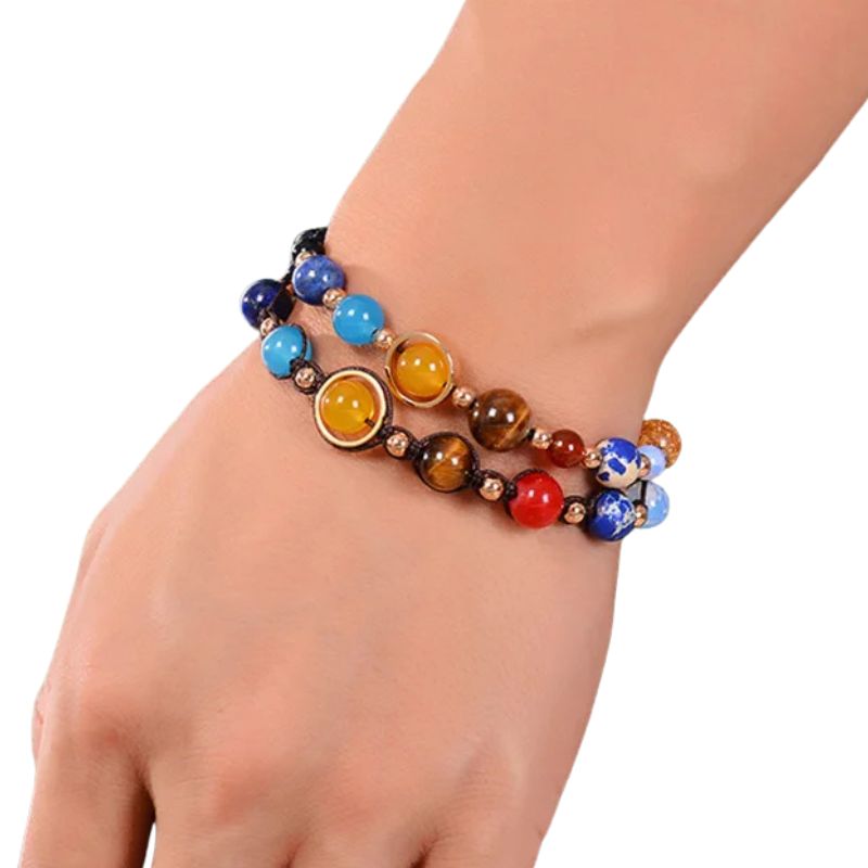 bracelet Pierres Système Solaire huit planètes ajustable, cadeau homme ou femme 