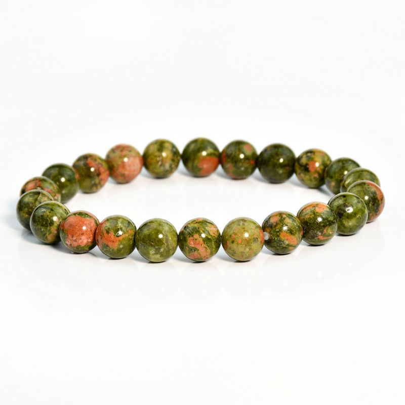 Bracelet Unakite Pierres Boules 8 mm, cadeau fêtes, anniversaire pour homme ou femme