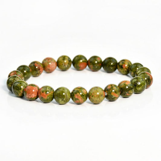 Bracelet Unakite Pierres Boules 8 mm, cadeau fêtes, anniversaire pour homme ou femme