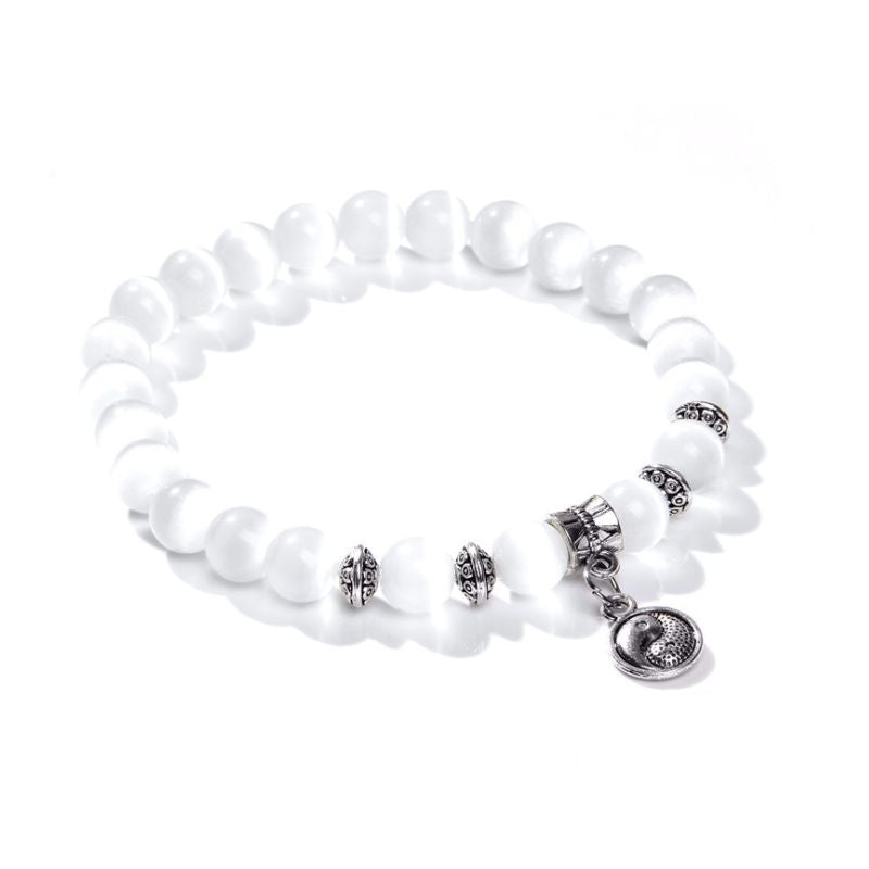 Bracelet "Yin Yang" Perles de Sélénite et alliage, cadeau homme femme et ados