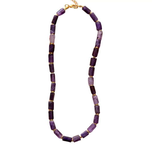 collier cylindre pierres améthyste cadeau lithothérapie homme et femme