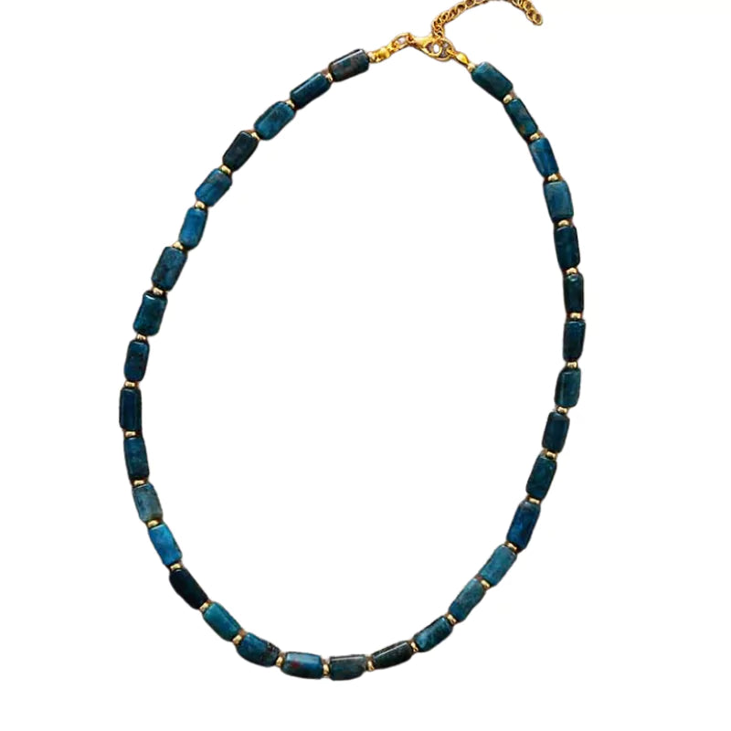 collier "Cylindre" Pierres Apatite, cadeau lithothérapie homme et femme 