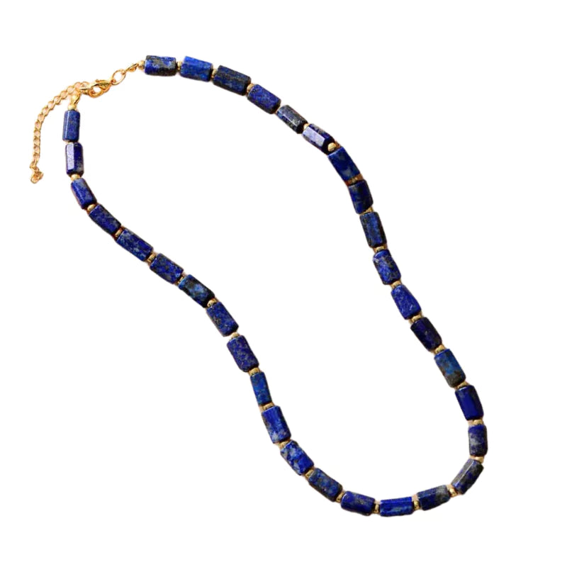collier "Cylindre" Pierres Lapis-lazuli, cadeau de lithothérapie homme et femme