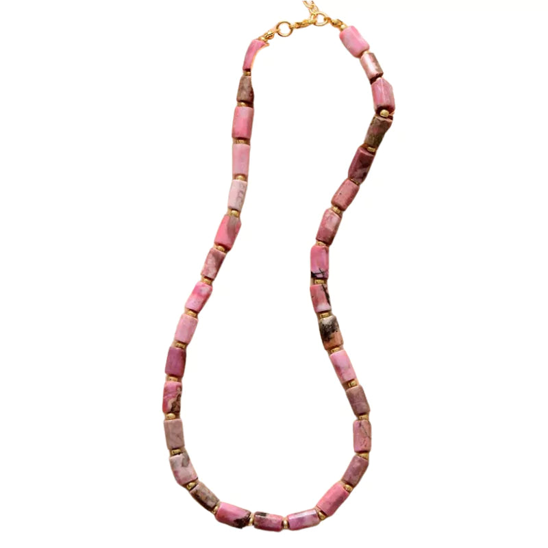 Collier "Cylindre" Pierres Rhodonite, cadeau de lithothérapie homme ou femme