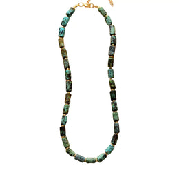 collier cylindre pierres turquoise africaine cadeau lithothérapie homme et femme