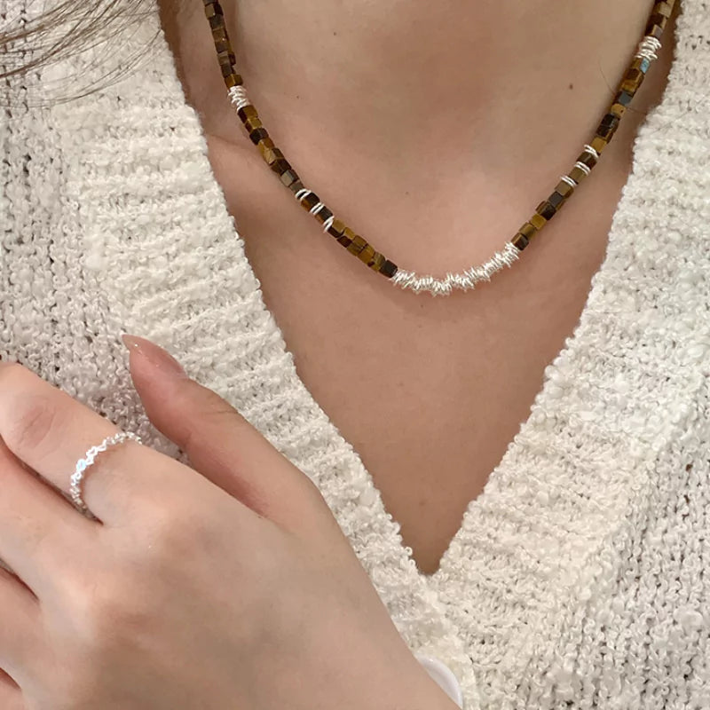 collier Oeil de Tigre et Argent, cadeau lithothérapie homme ou femme