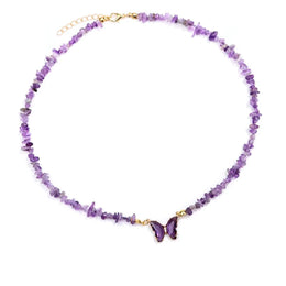 collier Pierre améthyste et papillon "butterfly", cadeau de lithothérapie pour femme