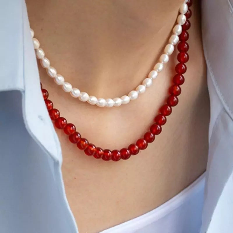 collier pierres agate rouge, cadeau lithothérapie femme homme et ados
