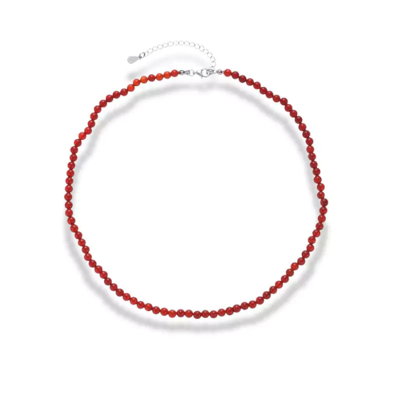 collier pierres agate rouge "sonia" 4 mm, cadeau lithothérapie femme homme
