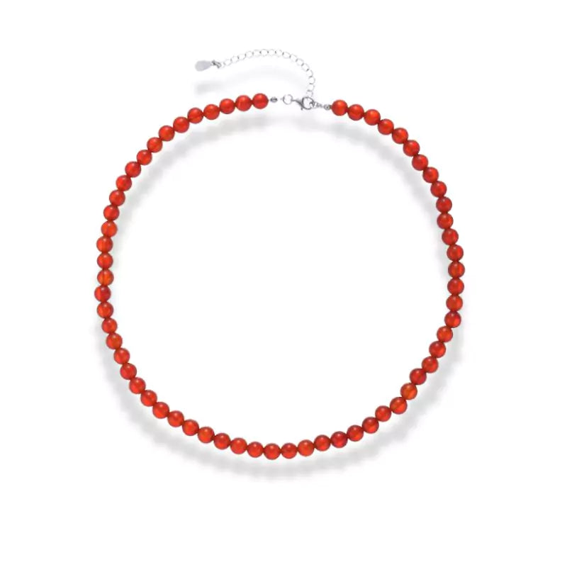 collier pierres agate rouge "sonia" 6 mm, cadeau lithothérapie femme homme