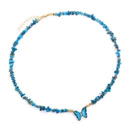 collier Pierres apatite et papillon "butterfly", cadeau de lithothérapie pour femme et ados