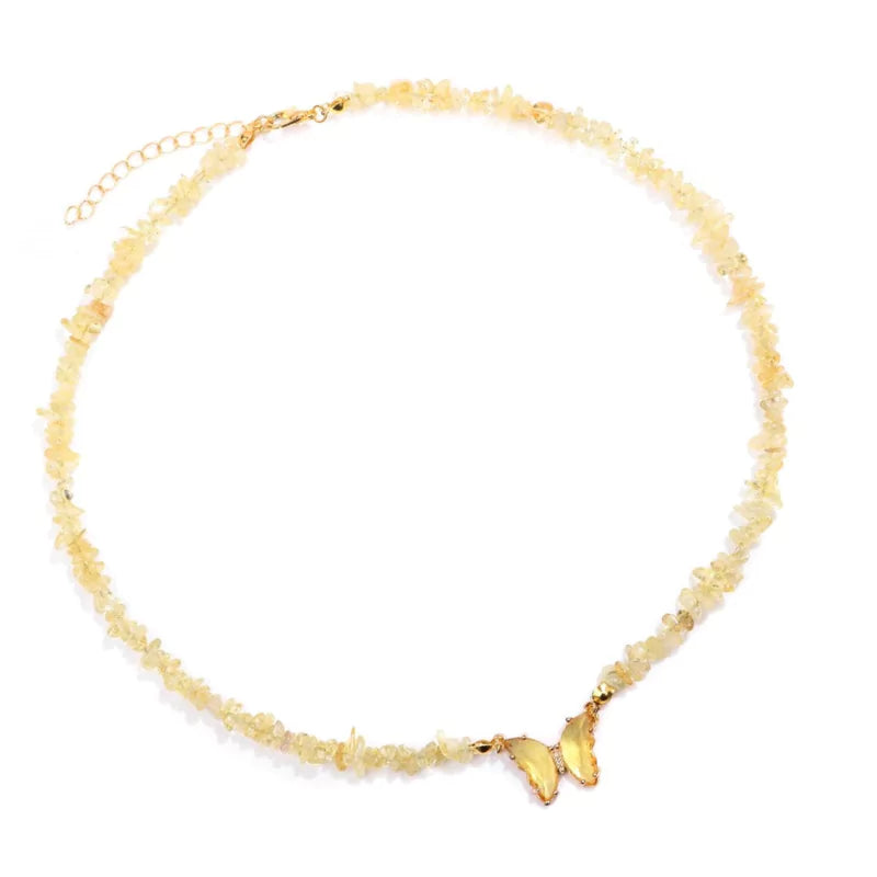 collier Pierres citrine et papillon "butterfly", cadeau de lithothérapie pour femme 