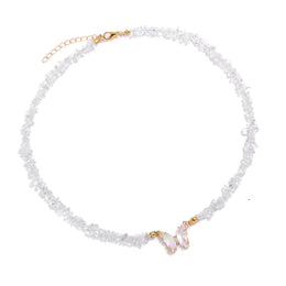 collier Pierres cristal de roche et papillon "butterfly", cadeau de lithothérapie pour femme 