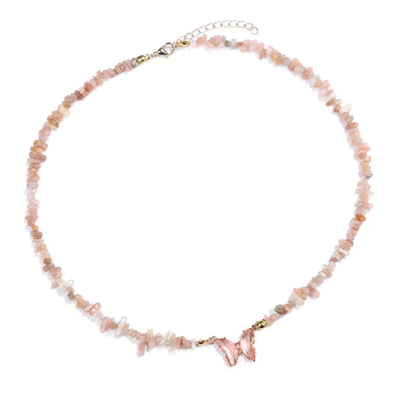 collier Pierres de soleil et papillon "butterfly", cadeau de lithothérapie pour femme et ados