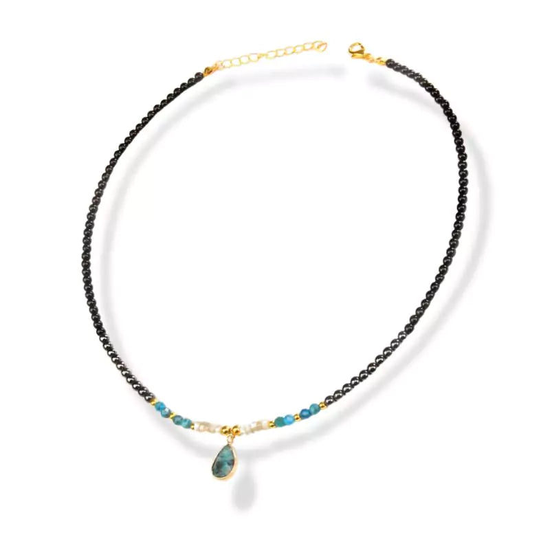 collier pierres Hématite et apatite "duetto", cadeau lithothérapie femme 