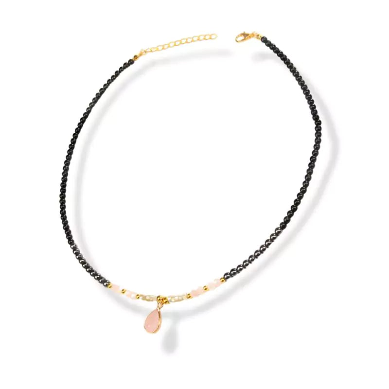 collier pierres Hématite et quartz rose "duetto", cadeau lithothérapie femme 