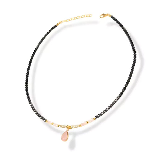 collier pierres Hématite et quartz rose "duetto", cadeau lithothérapie femme 