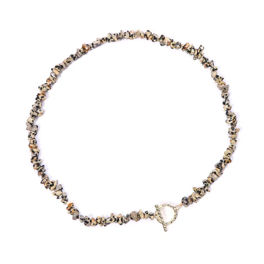 collier Pierres jaspe dalmatien "Élégance", cadeau de lithothérapie pour homme ou femme
