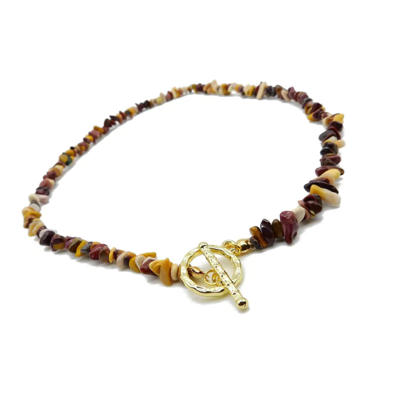 collier Pierres jaspe mookaïte "Élégance", cadeau de lithothérapie pour homme, femme et ados