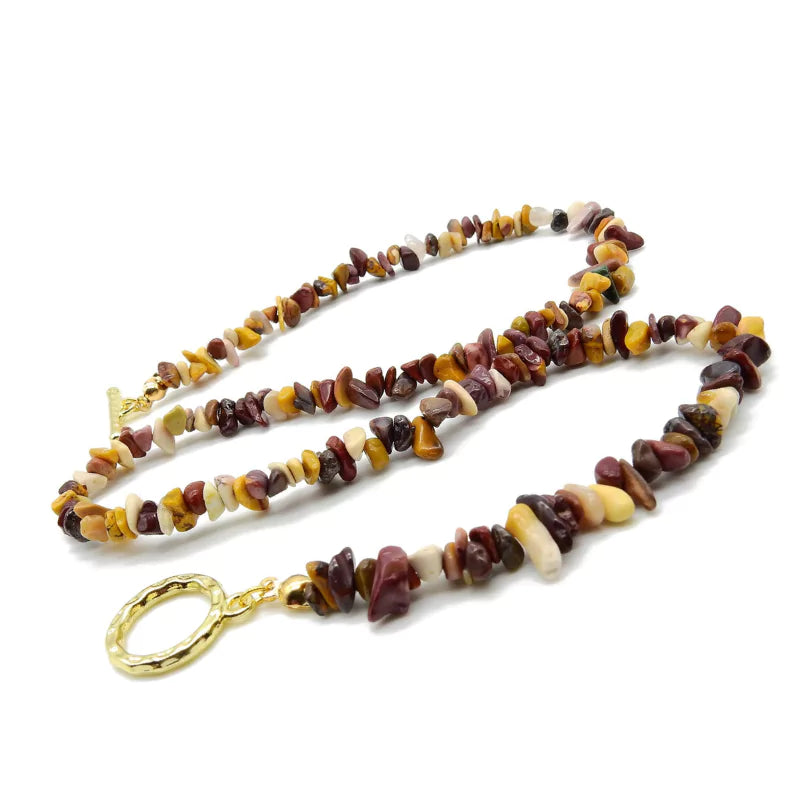 collier Pierres jaspe mookaïte "Élégance", cadeau de lithothérapie pour homme et femme