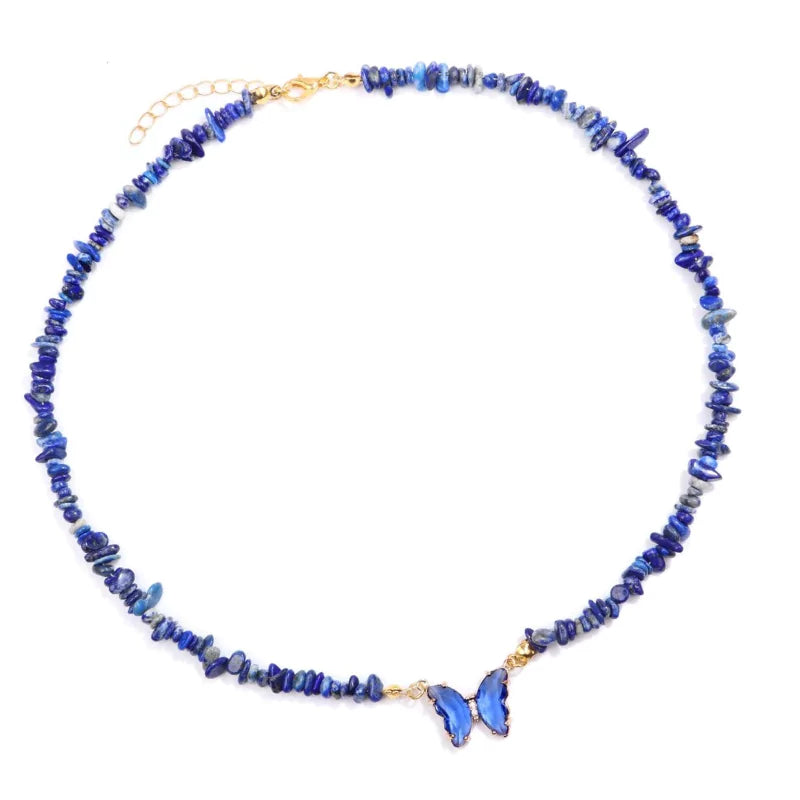 collier Pierres lapis-lazuli et papillon "butterfly", cadeau de lithothérapie pour femme 