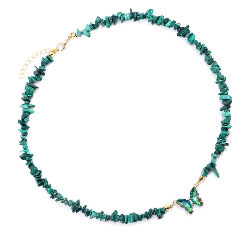 collier Pierres malachite et papillon "butterfly", cadeau de lithothérapie pour femme et ados