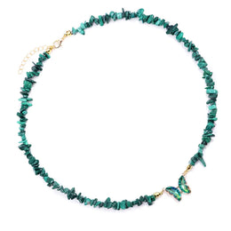 collier Pierres malachite et papillon "butterfly", cadeau de lithothérapie pour femme et ados