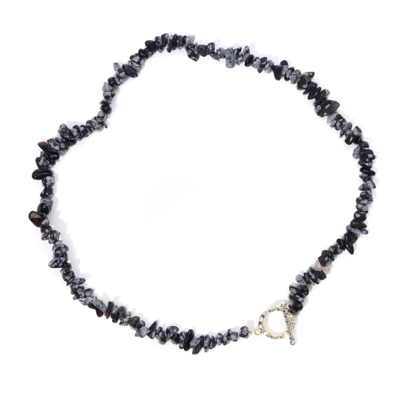 collier Pierres obsidienne neige "Élégance", cadeau de lithothérapie