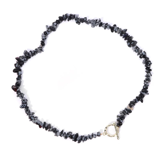 collier Pierres obsidienne neige "Élégance", cadeau de lithothérapie