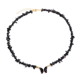collier Pierres obsidienne et papillon "butterfly", cadeau de lithothérapie pour femme