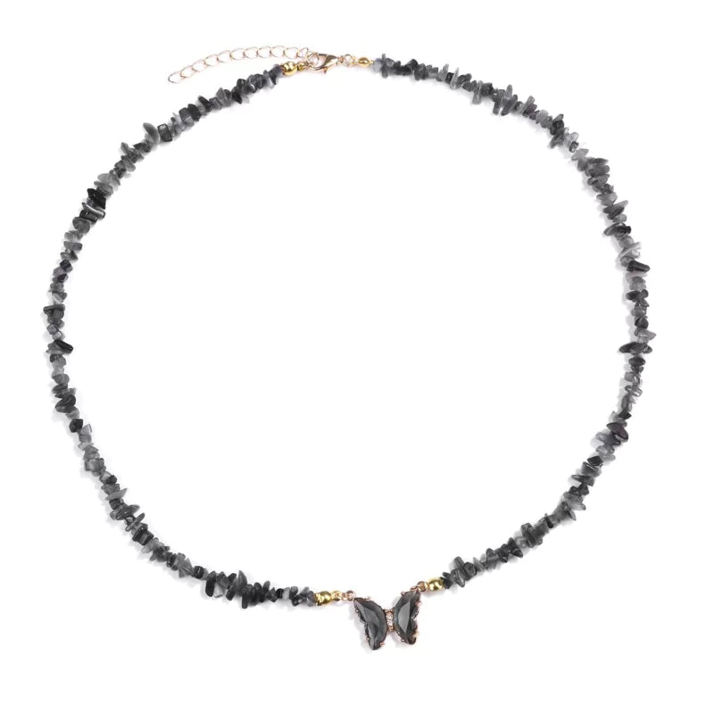 collier Pierres oeil d'aigle et papillon "butterfly", cadeau de lithothérapie pour femme