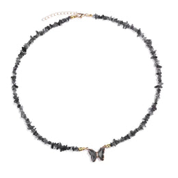 collier Pierres oeil d'aigle et papillon "butterfly", cadeau de lithothérapie pour femme