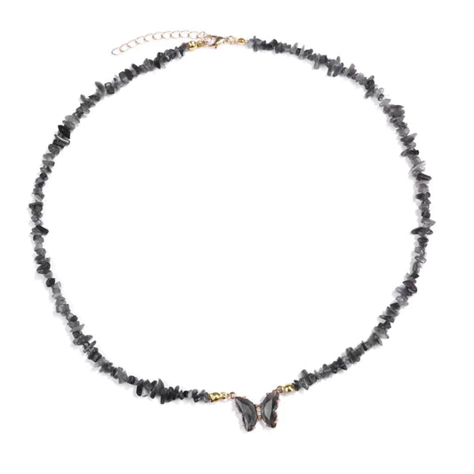 collier Pierres oeil d'aigle et papillon "butterfly", cadeau de lithothérapie pour femme
