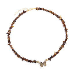 collier Pierres oeil de tigre et papillon "butterfly", cadeau de lithothérapie pour femme 