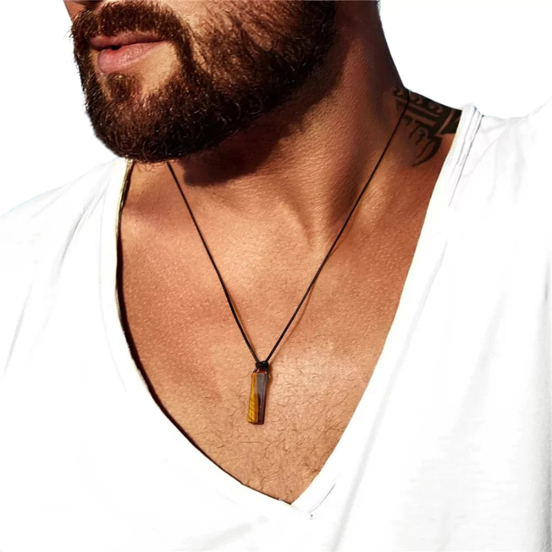 pendentif "Rectangle" Œil de Tigre, cadeau pour homme et femme