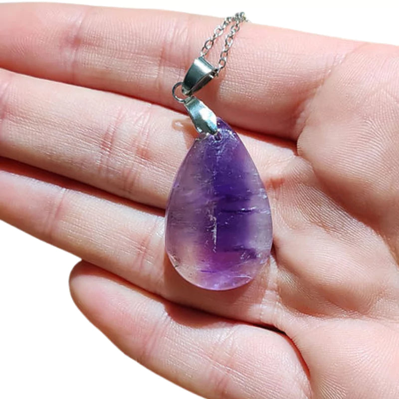 pendentif en pierre d'améthyste "Goutte d'eau", cadeau de lithothérapie homme, femme et ados