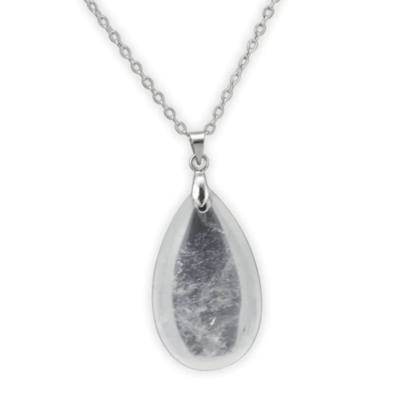 pendentif en pierre de cristal de roche "Goutte d'eau", cadeau de lithothérapie homme ou femme