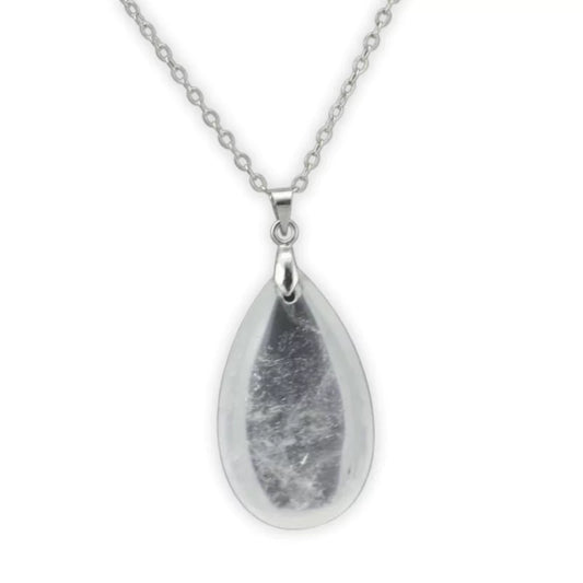 pendentif en pierre de cristal de roche "Goutte d'eau", cadeau de lithothérapie homme ou femme