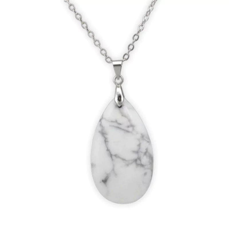 pendentif pierre howlite "Goutte d'eau", cadeau de lithothérapie homme ou femme