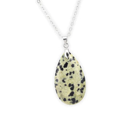 pendentif en pierre de jaspe dalmatien "Goutte d'eau", cadeau de lithothérapie homme ou femme