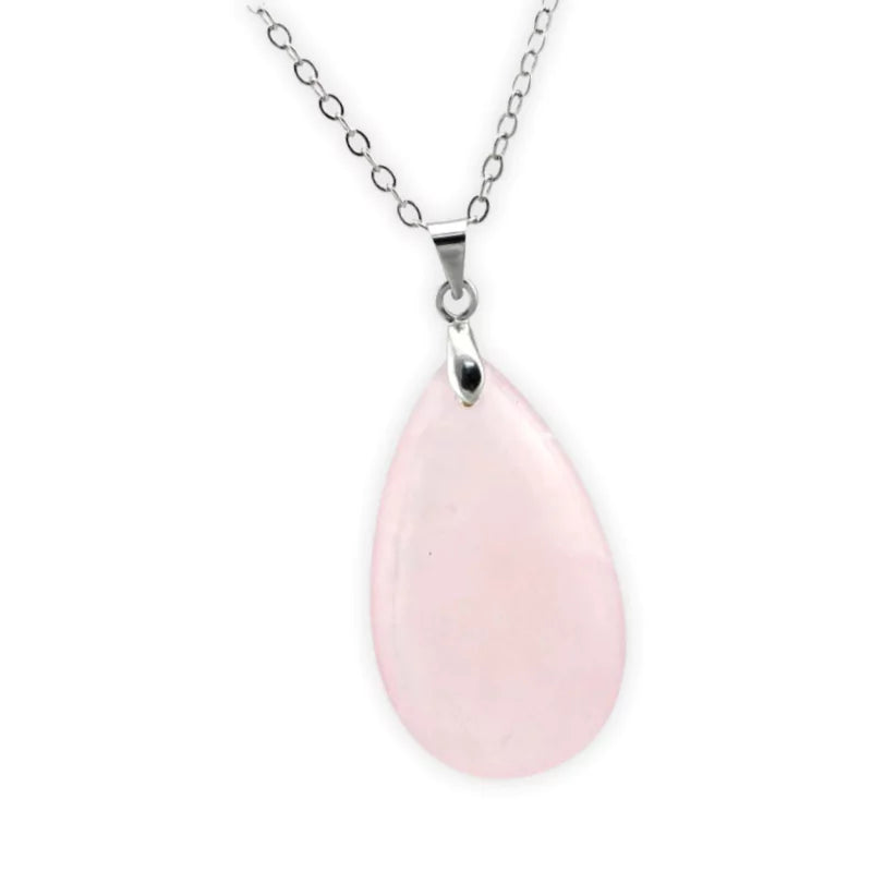pendentif en pierre de quartz rose "Goutte d'eau", cadeau de lithothérapie homme ou femme