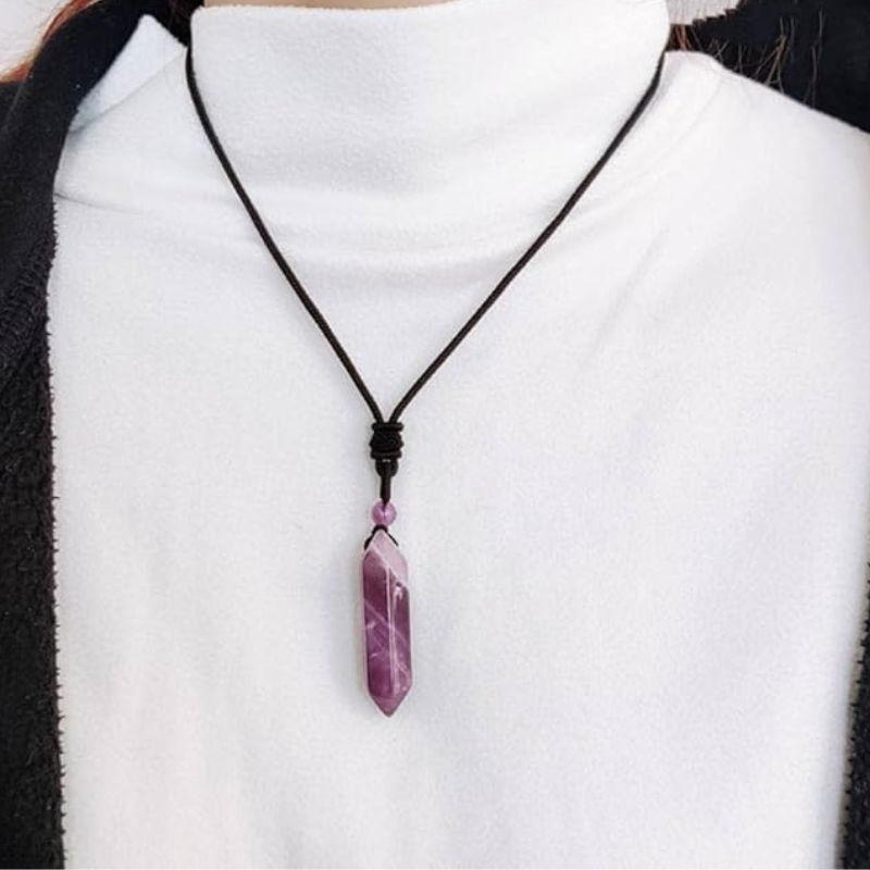pendentif prisme d'améthyste, cadeaude lithothérapie pour femme et homme